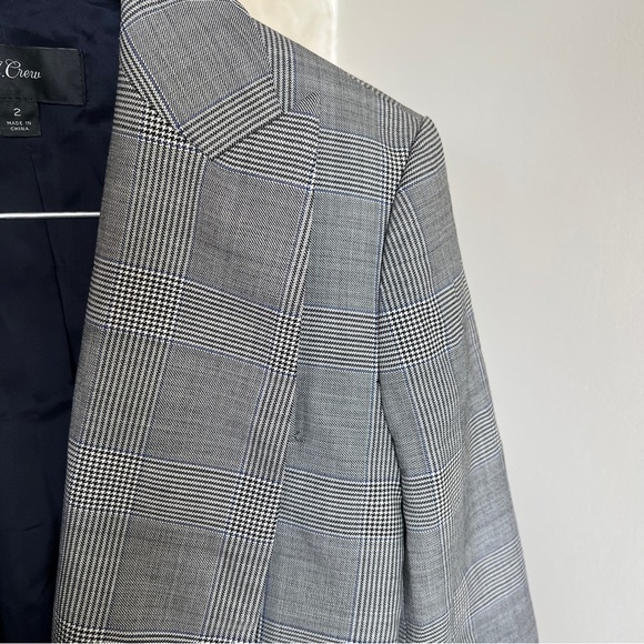 J Crew Wool Glen Plaid Ruffle Pocket Blazer in Classic Gray - Picture 9 of 13